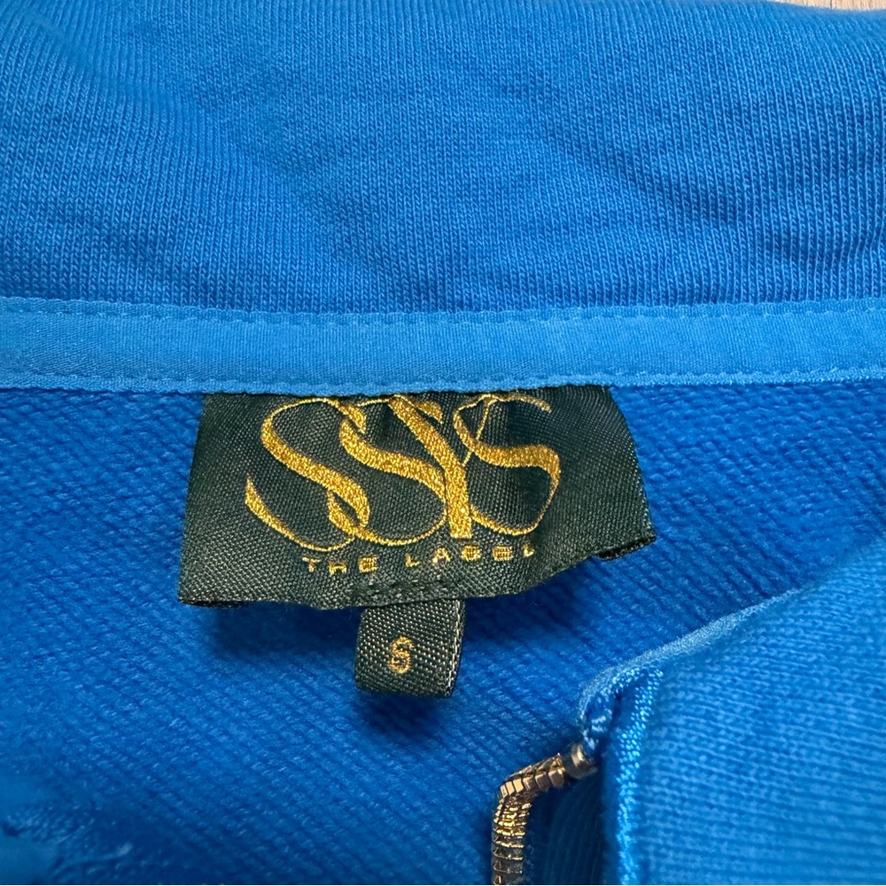 SSYS The Label Small Blue Scalloped Collar 1/4 Zip Pullover Preppy Coastal Mom - Picture 4 of 6